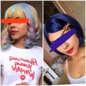 Rainbow & blue cosplay wigs